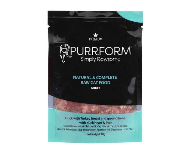 Purrform Duck with Turkey Breast & Ground Bone with Duck Heart & Liver - 70g Pouch