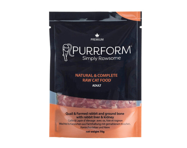 Purrform Quail & Rabbit & Ground Bone with Rabbit Liver & Kidney - 70g Pouch