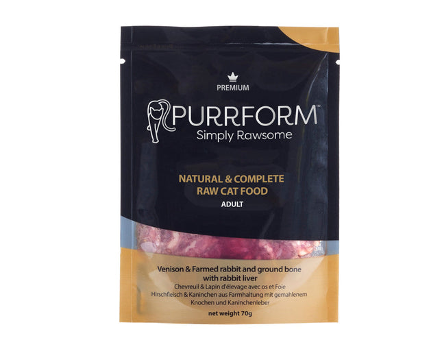 Purrform Venison & Farmed Rabbit & Ground Bone with Rabbit Liver - 70g Pouch